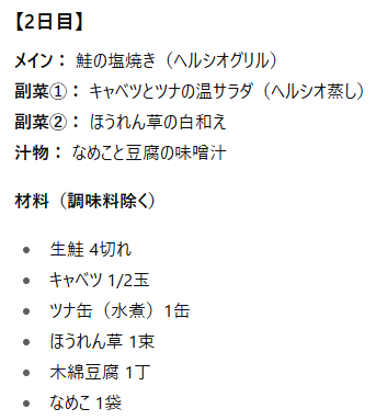 ChatGPTで考えたダイエットメニュー